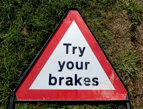 try your brakes sign