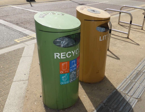 recycling bin and waste bin