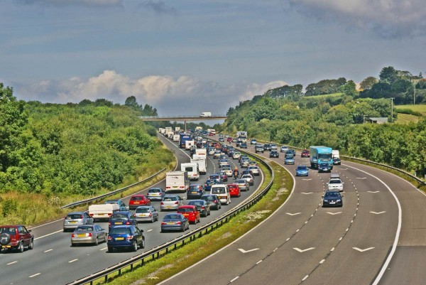 Traffic starts to back up on the motorway