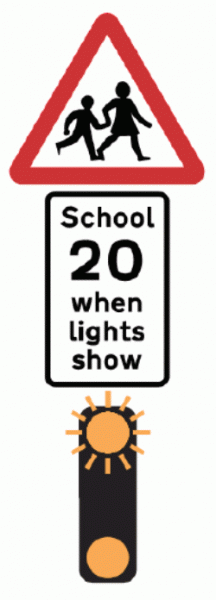 school 20mph advisory with wigwag