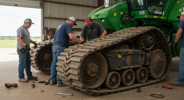 Track laying agricultural vehicle repairing